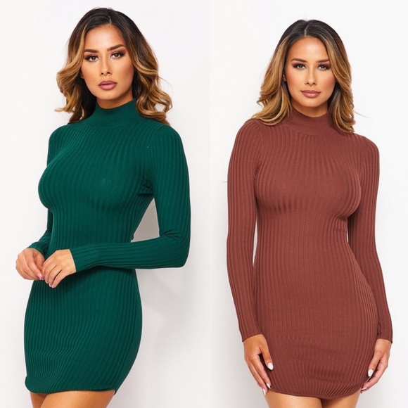 Emerald Mock Neck Knit Dress from Hera Collection - Picture 1 of 4